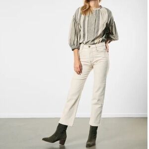 Sessun Marino high rise jean size 36 small white ecru brown contrast stitching